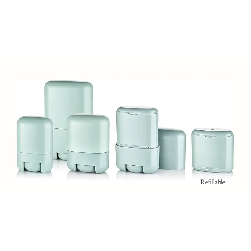 Refillable Deo-Stick Cosmetic Packaging Container with Built-In Brush